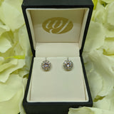 18ct Rose Gold Morganite Diamond Scalloped Edge Halo Cluster Earrings