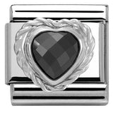 Nomination Classic Silver CZ Twist Heart Black Charm SALE