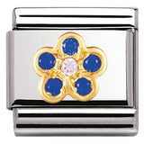 Nomination Classic Gold CZ Blue Pink Flower Charm SALE
