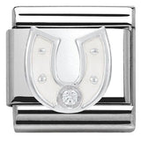 Nomination Classic Silver CZ Enamel White Horseshoe Charm