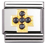 Nomination Classic Gold CZ Black Cross Charm SALE
