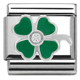 Nomination Classic Silver CZ Enamel Green Four Leaf Clover Charm