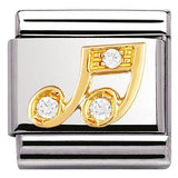 Nomination Classic Gold CZ White Music Note Charm