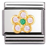 Nomination Classic Gold CZ Pink Green Flower Charm SALE