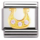 Nomination Classic Gold CZ Pink Horseshoe Charm SALE