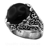 Vintage Design Sterling Silver Black Onyx Oxidised Floral Ring