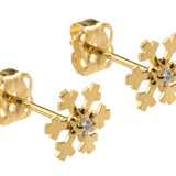 9ct Yellow Gold Petite Snowflake CZ Stud Earrings