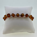 Natural Cognac Amber Stretch Diamond Cube Bead Bracelet