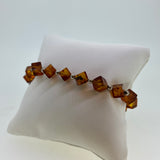 Natural Cognac Amber Stretch Diamond Cube Bead Bracelet