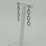 9ct White Gold Striated Circles Drop Earrings