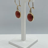 9ct Yellow Gold Red Coral Drop Earrings