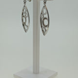 9ct White Gold Circles Marquise Shape Drop Earrings