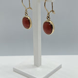 9ct Yellow Gold Red Coral Drop Earrings