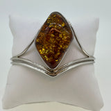 Natural Golden Green Amber Statement Wishbone Bangle