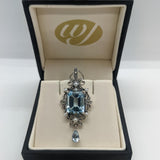 Vintage Design Sterling Silver Bridgerton Blue Topaz Pendant