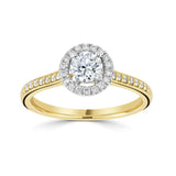 18ct Yellow Gold Diamond Halo Round Brilliant Cut Cluster Ring 0.57ct