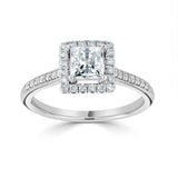 Platinum Teal Sapphire Diamond Square Halo Cluster Ring