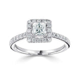 Platinum Diamond Halo Square Princess Cut Cluster Ring 0.91ct