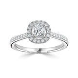 Platinum Diamond Halo Cushion Shape Cluster Ring 0.77ct