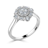 Vintage Design 18ct White Gold Diamond Baguette Halo Ring 0.49ct SALE