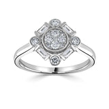 Vintage Design 18ct White Gold Diamond Baguette Halo Ring 0.49ct SALE